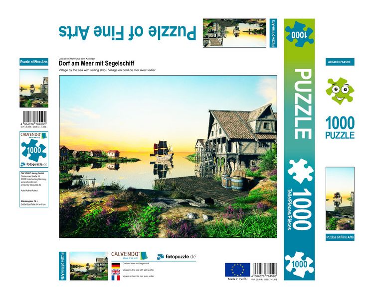 Produktbild: CALVENDO Puzzle Dorf am Meer mit Segelschiff | 1000 Teile Lege-Gr&ouml;&szlig;e 64x48cm Foto-Puzzle f&uuml;r gl&uuml;ckliche Stunden