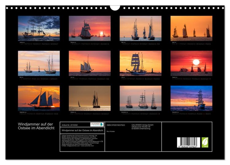 Produktbild: Windjammer auf der Ostsee im Abendlicht (Wandkalender 2026 DIN A3 quer), CALVENDO Monatskalender