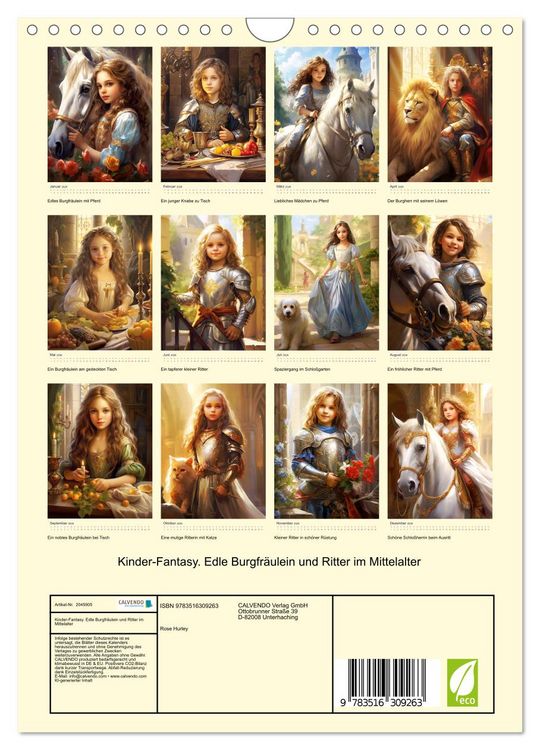 Produktbild: Kinder-Fantasy. Edle Burgfr&auml;ulein und Ritter im Mittelalter (Wandkalender 2026 DIN A4 hoch), CALVENDO Monatskalender