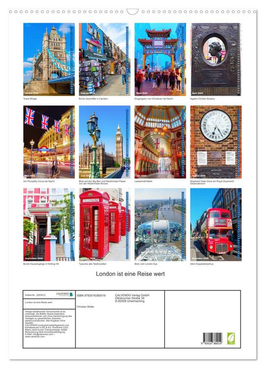 Produktbild: London ist eine Reise wert (Wandkalender 2026 DIN A2 hoch), CALVENDO Monatskalender