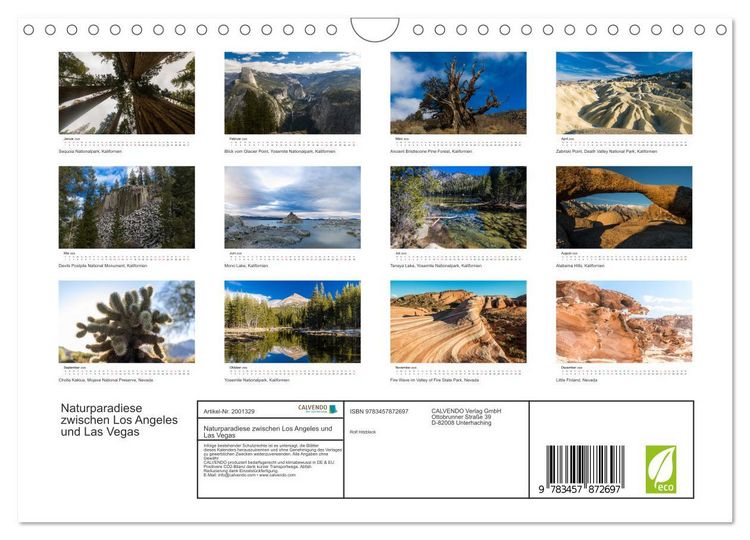 Produktbild: Naturparadiese zwischen Los Angeles und Las Vegas (Wandkalender 2026 DIN A4 quer), CALVENDO Monatskalender