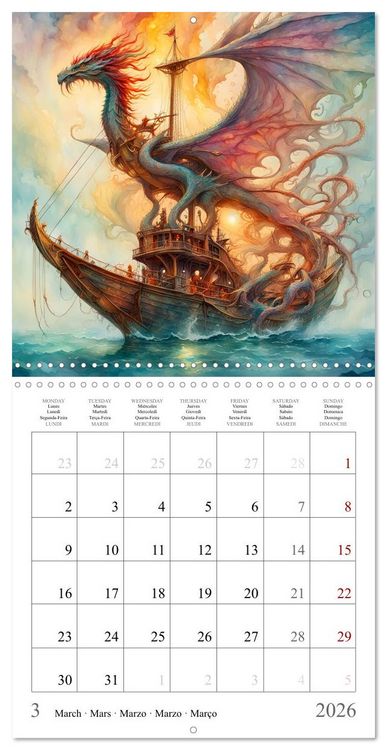 Produktbild: Voiliers-Dragons imaginaires (Calendrier mural carr&eacute; 2026 30x30 cm) Calendrier double avec une page pour vos prises de notes