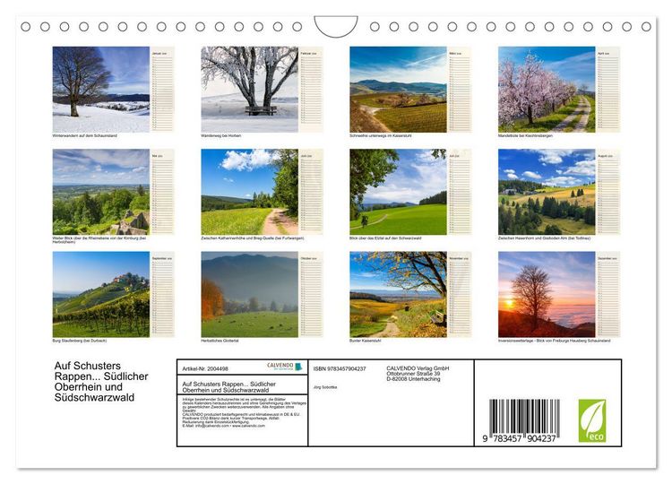 Produktbild: Auf Schusters Rappen... S&uuml;dlicher Oberrhein und S&uuml;dschwarzwald (Wandkalender 2026 DIN A4 quer), CALVENDO Monatskalender
