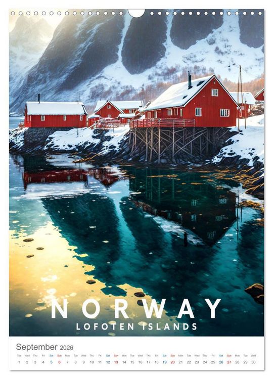Produktbild: Lofoten Islands - Old School Poster Style (Wall Calendar 2026 DIN A3 portrait), CALVENDO 12 Month Wall Calendar