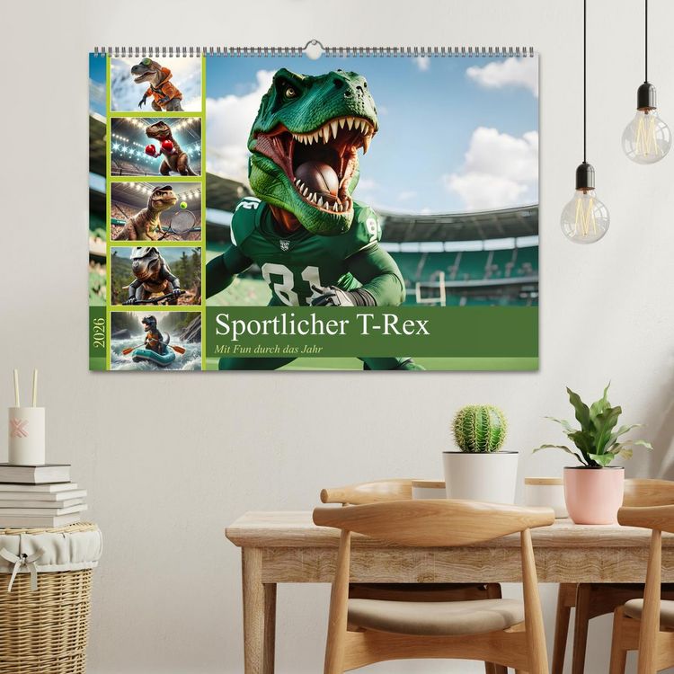 Produktbild: Sportlicher T-Rex - Mit Fun durch das Jahr (Wandkalender 2026 DIN A2 quer), CALVENDO Monatskalender