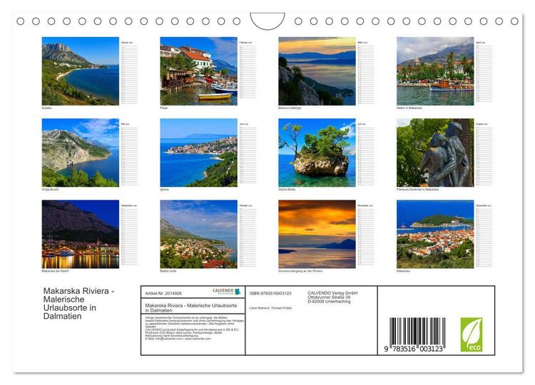 Produktbild: Makarska Riviera - Malerische Urlaubsorte in Dalmatien (Wandkalender 2026 DIN A4 quer), CALVENDO Monatskalender