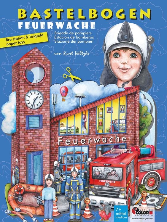 Produktbild: Feuerwache mit Feuerwehr Bastelbogen Ausschneidebogen