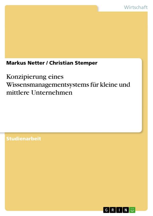 Produktbild: Konzipierung eines Wissensmanagementsystems f&uuml;r kleine und mittlere Unternehmen