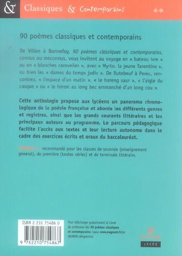 Produktbild: 90 poemes classiques contemporains