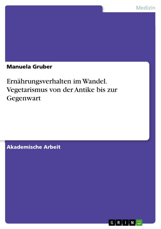 Produktbild: Ern&auml;hrungsverhalten im Wandel. Vegetarismus von der Antike bis zur Gegenwart