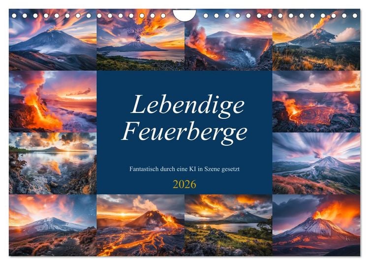 Produktbild: Lebendige Feuerberge - Fantastisch durch eine KI in Szene gesetzt (Wandkalender 2026 DIN A4 quer), CALVENDO Monatskalender