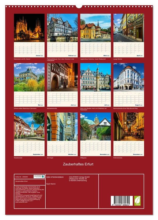 Produktbild: Zauberhaftes Erfurt (hochwertiger Premium Wandkalender 2027 DIN A2 hoch), Kunstdruck in Hochglanz