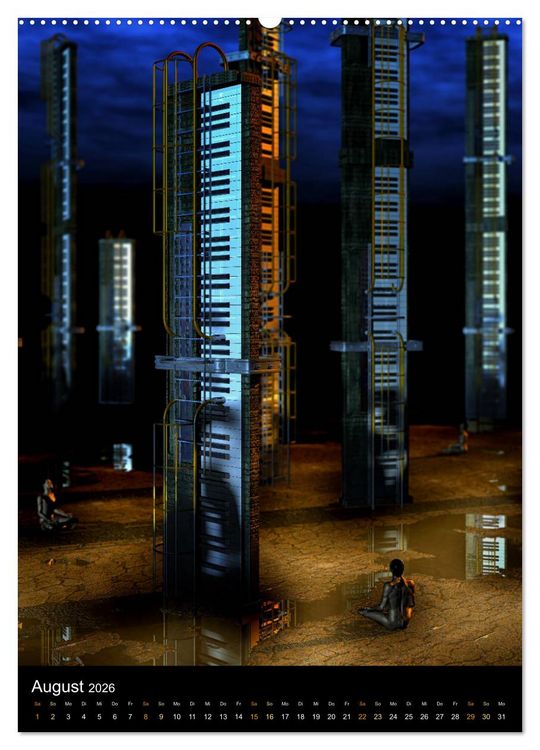 Produktbild: VIRTUAL MUSIC - Musikinstrumente in Hyperrealistischen Illustrationen (Wandkalender 2026 DIN A2 hoch), CALVENDO Monatskalender