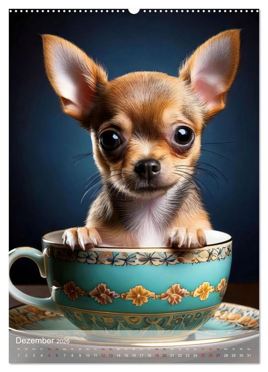 Produktbild: Kaffeepause mit Chihuahua - Kleine Freunde in gro&szlig;en Tassen (Wandkalender 2026 DIN A2 hoch), CALVENDO Monatskalender