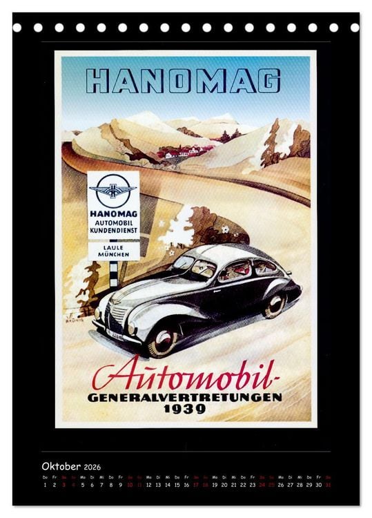 Produktbild: Historische Automobilplakate (Tischkalender 2026 DIN A5 hoch), CALVENDO Monatskalender
