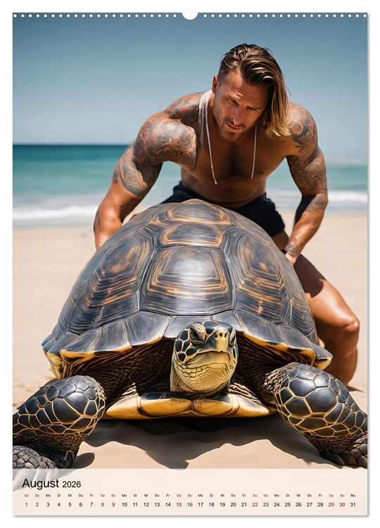 Produktbild: Verwegene Kerle - Muskeln, Tattoos und wilde Tiere (Wandkalender 2026 DIN A2 hoch), CALVENDO Monatskalender
