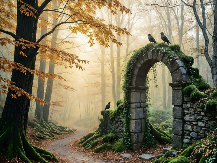 Produktbild: CALVENDO Puzzle Die W&auml;chter der Stille - Raben &uuml;ber der alten Ruine | 1000 Teile Lege-Gr&ouml;&szlig;e 64x48cm Foto-Puzzle f&uuml;r gl&uuml;ckliche Stunden