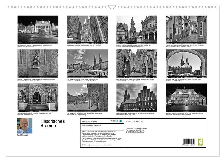 Produktbild: Historisches Bremen (Wandkalender 2026 DIN A2 quer), CALVENDO Monatskalender