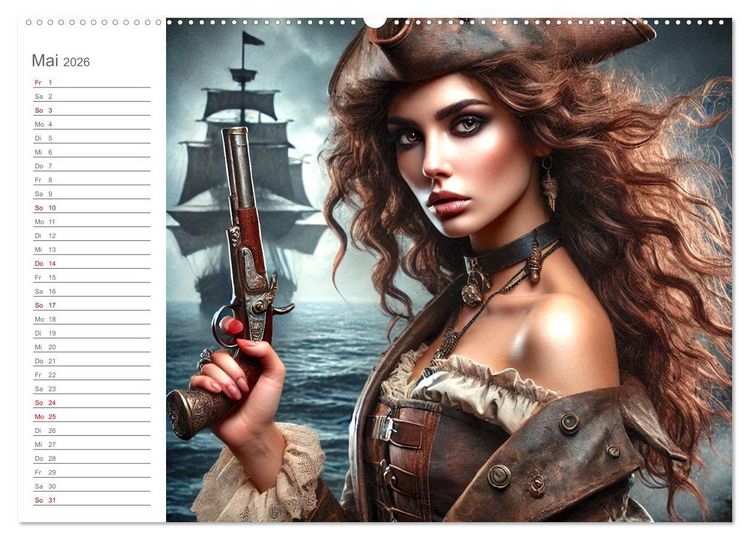 Produktbild: KI Piraten - Abenteuer der Seer&auml;uber auf hoher See (hochwertiger Premium Wandkalender 2026 DIN A2 quer), Kunstdruck in Hochglanz
