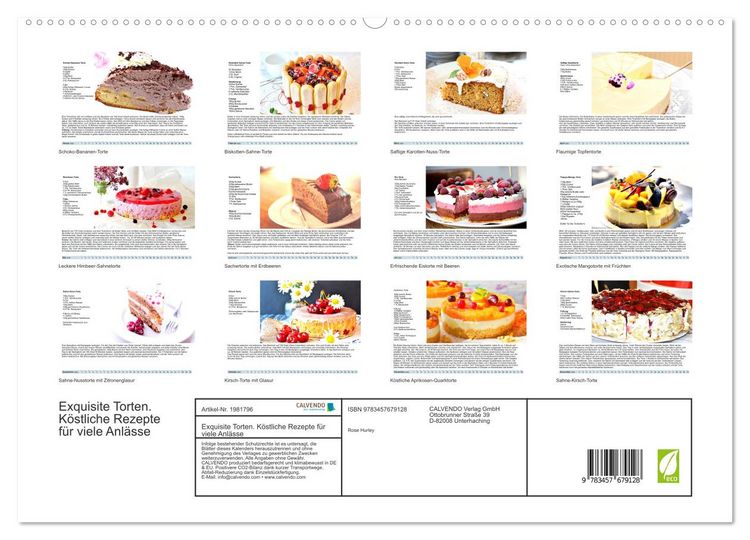 Produktbild: Exquisite Torten. K&ouml;stliche Rezepte f&uuml;r viele Anl&auml;sse (hochwertiger Premium Wandkalender 2026 DIN A2 quer), Kunstdruck in Hochglanz