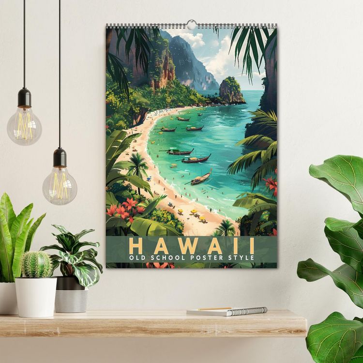 Produktbild: Hawaii - Old School Poster Style (Wandkalender 2026 DIN A2 hoch), CALVENDO Monatskalender