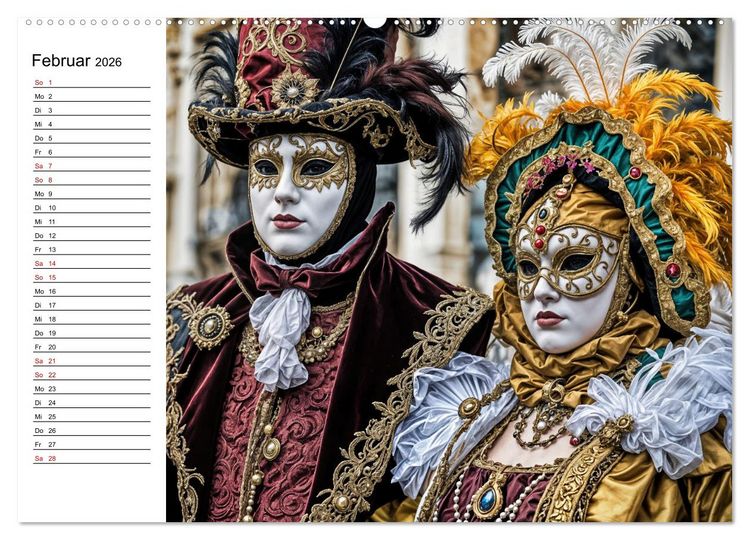 Produktbild: M&auml;rchenhafte Maskerade KI - Karnevalserlebnis in Venedig (Wandkalender 2026 DIN A2 quer), CALVENDO Monatskalender