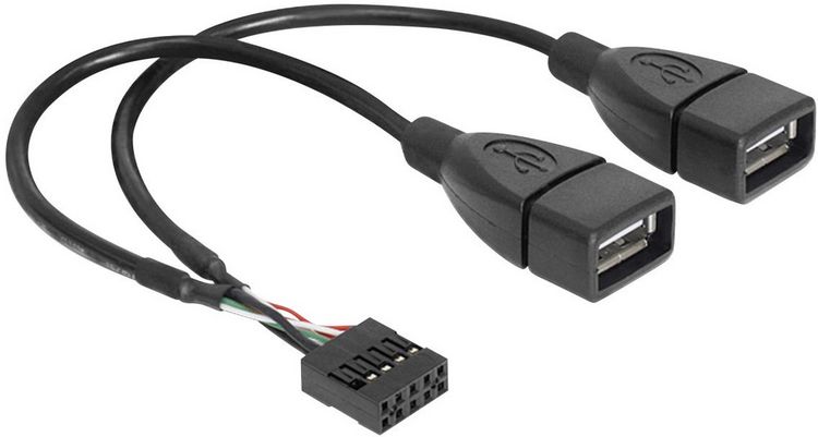 Produktbild: Delock USB-Kabel USB 2.0 Pfostenstecker 8pol., USB-A Buchse 0.20 m Schwarz UL-zertifiziert 83292