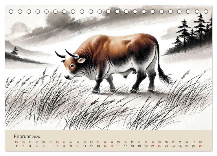 Produktbild: Chinesische Tierkreiszeichen - Kunstvolle KI-Tuschemalerei des Ostens (Tischkalender 2026 DIN A5 quer), CALVENDO Monatskalender
