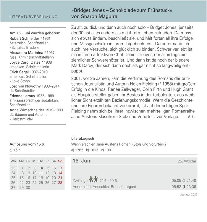 Produktbild: Literatur Tagesabrei&szlig;kalender 2026 - Kulturkalender - Autoren, Werke, H&ouml;rb&uuml;cher