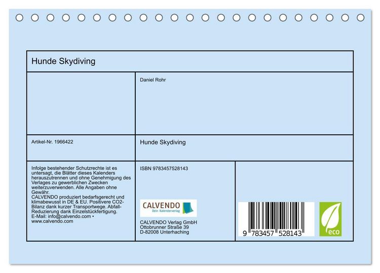 Produktbild: Hunde Skydiving (Tischkalender 2026 DIN A5 quer), CALVENDO Monatskalender