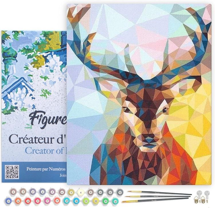 Produktbild: FiguredArt PN947-Y - Malen nach Zahlen, Modernes Rentier, Leinen-Keilrahmen (40x50cm), Malset, Paint by Numbers