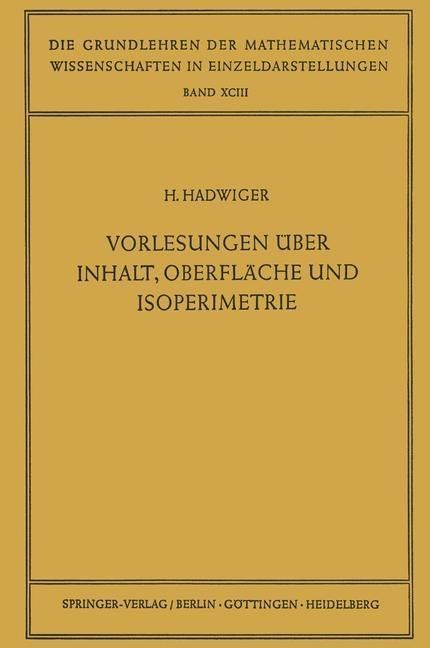 Produktbild: Vorlesungen &Uuml;ber Inhalt, Oberfl&auml;che und Isoperimetrie