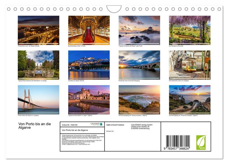 Produktbild: Von Porto bis an die Algarve (Wandkalender 2026 DIN A4 quer), CALVENDO Monatskalender