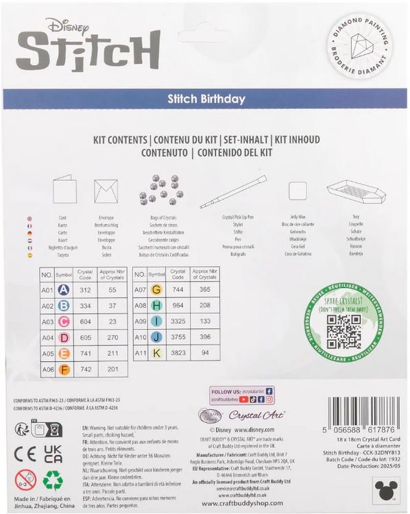Produktbild: Craft Buddy CCK-32DNY813 - Crystal Art Card Kit, Disney, Stitch Birthday, Gru&szlig;karten-Set, Diamond Painting