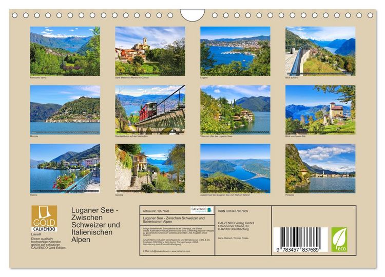 Produktbild: Luganer See - Zwischen Schweizer und Italienischen Alpen (Wandkalender 2026 DIN A4 quer), CALVENDO Monatskalender