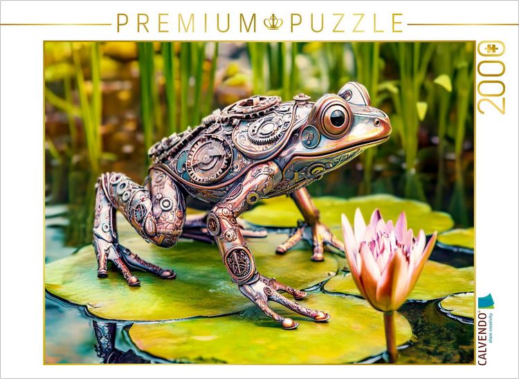 Produktbild: CALVENDO Puzzle Metall-Frosch auf Seerose: Kreative Gartendeko mit Upcycling-Charme | 2000 Teile Lege-Gr&ouml;&szlig;e 90x67cm Foto-Puzzle f&uuml;r gl&uuml;ckliche Stunden