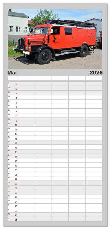 Produktbild: Familienplaner 2026 - DDR Feuerwehr Klassiker mit 5 Spalten (Wandkalender, 21 x 45 cm) CALVENDO