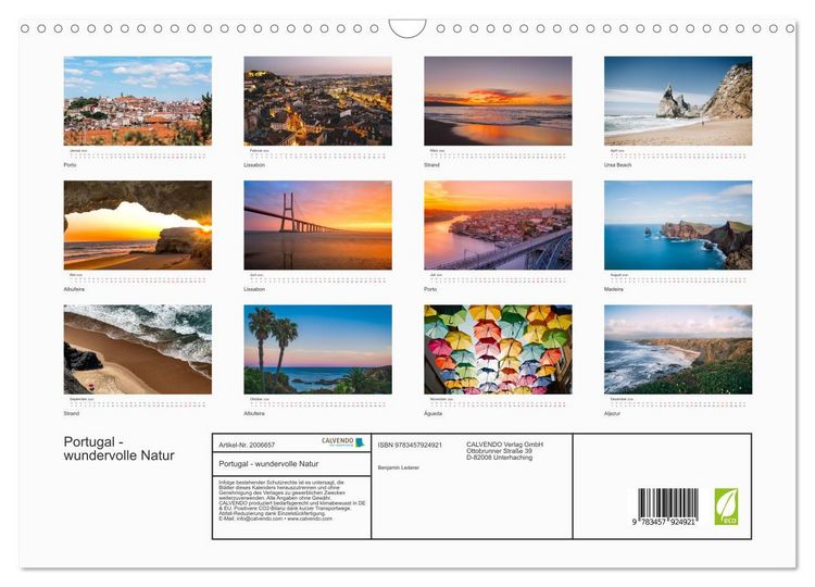 Produktbild: Portugal - wundervolle Natur (Wandkalender 2026 DIN A3 quer), CALVENDO Monatskalender