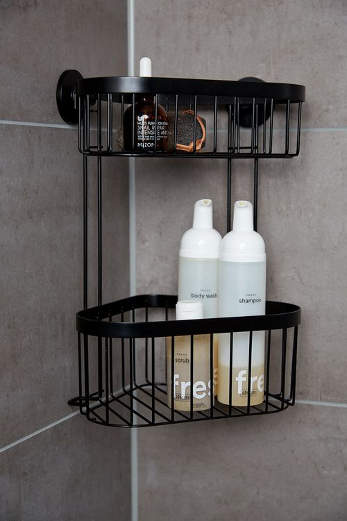 Produktbild: Eckregal 2 Etagen Mod. Classic Plus Black mit Vacuum-Loc&reg; Adapter, Befestigen ohne bohren