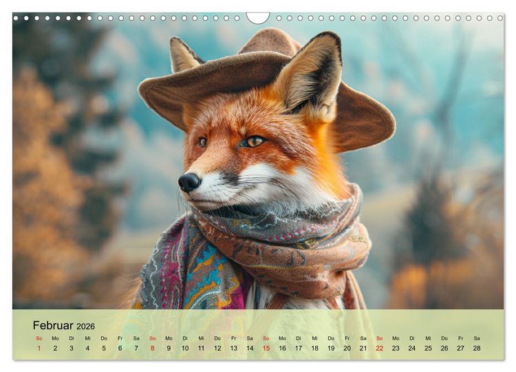 Produktbild: Fuchsige Eskapaden. Reineke mit noblen Accessoires (Wandkalender 2026 DIN A3 quer), CALVENDO Monatskalender