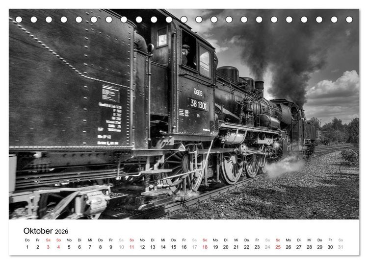 Produktbild: Unter Dampf - Eisenbahnromantik in schwarz-wei&szlig; (Tischkalender 2026 DIN A5 quer), CALVENDO Monatskalender