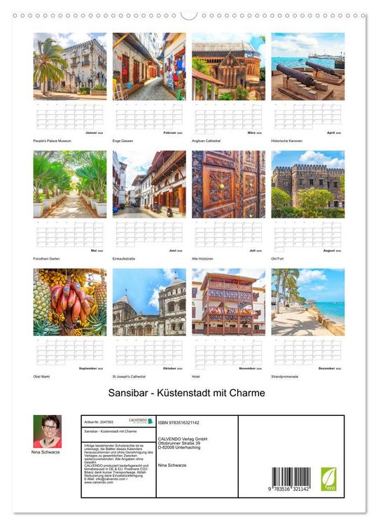 Produktbild: Sansibar - K&uuml;stenstadt mit Charme (hochwertiger Premium Wandkalender 2026 DIN A2 hoch), Kunstdruck in Hochglanz