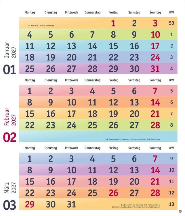 Produktbild: Bunte Wochen 3-Monatsplaner 2027