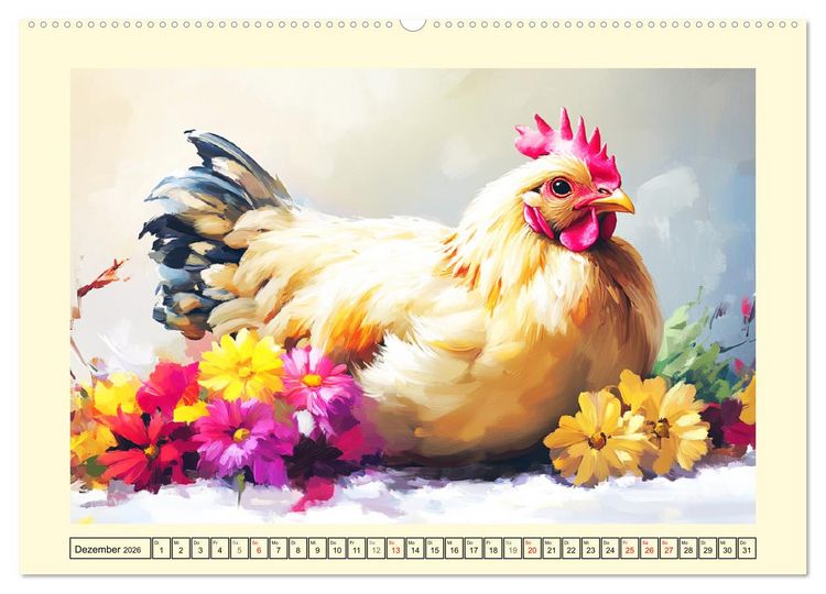 Produktbild: Im Glanz der Federn. Sch&ouml;ne H&uuml;hner in malerischer Harmonie (Wandkalender 2026 DIN A2 quer), CALVENDO Monatskalender