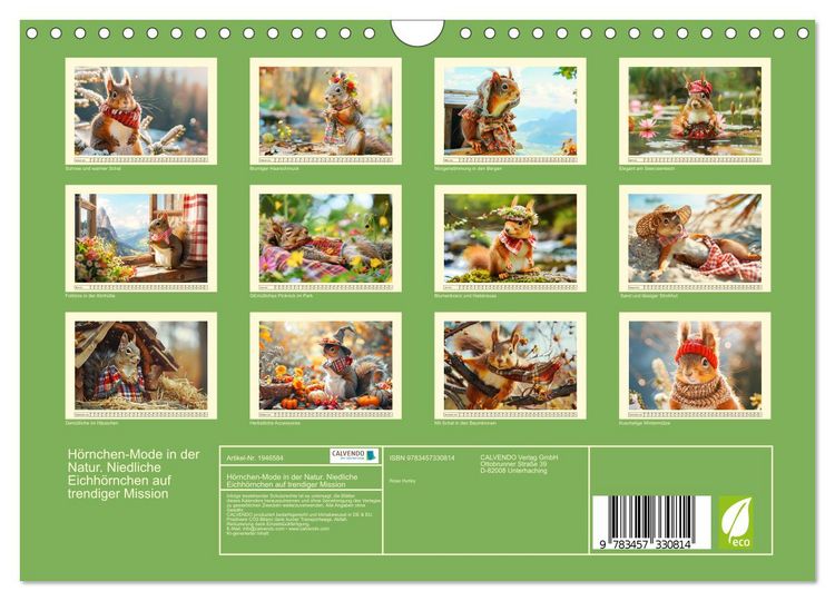 Produktbild: H&ouml;rnchen-Mode in der Natur. Niedliche Eichh&ouml;rnchen auf trendiger Mission (Wandkalender 2026 DIN A4 quer), CALVENDO Monatskalender