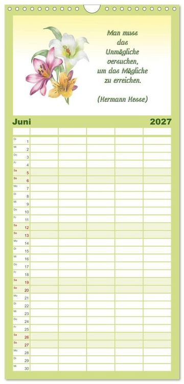 Produktbild: Familienplaner 2027 - 12 unterhaltsame Zitate f&uuml;r ein sch&ouml;nes Jahr mit 5 Spalten (Wandkalender, 21 x 45 cm) CALVENDO