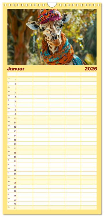 Produktbild: Familienplaner 2026 - Giraffen-Trend. Hals und Stil mit 5 Spalten (Wandkalender, 21 x 45 cm) CALVENDO