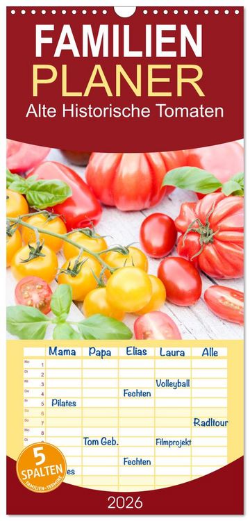 Produktbild: Familienplaner 2026 - Alte Historische Tomaten mit 5 Spalten (Wandkalender, 21 x 45 cm) CALVENDO