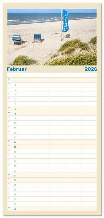 Produktbild: Familienplaner 2026 - Norderney Sehnsuchtskalender mit 5 Spalten (Wandkalender, 21 x 45 cm) CALVENDO