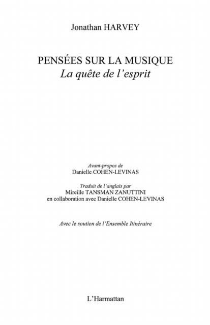 Produktbild: Pensees sur la musique la quete de l'esprit